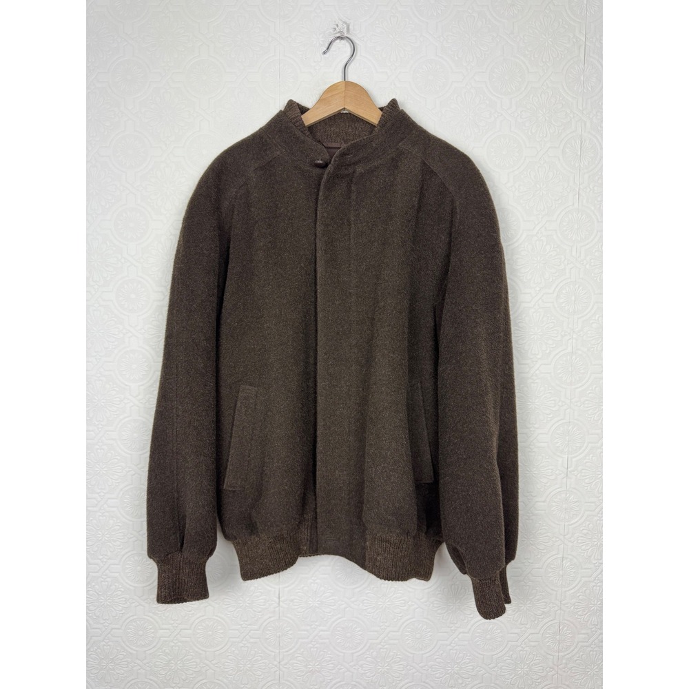 Peruvian Connection Baby Alpaca Wool Bomber Jacket Brown XL Womens Zip Front